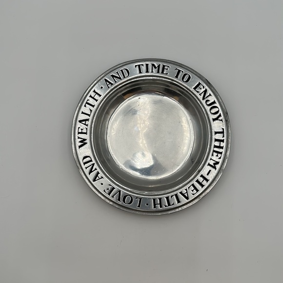 Vintage Wilton Health Love and Wealth and Time To Enjoy Them Pewter Plate / Bowl - Picture 5 of 16